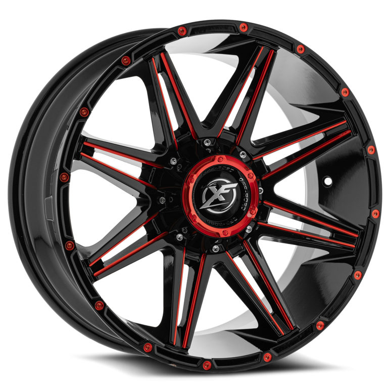 XF-220 - 8x165.1/8x180, Gloss Black & Red Milled, -44, 22, 8, 12