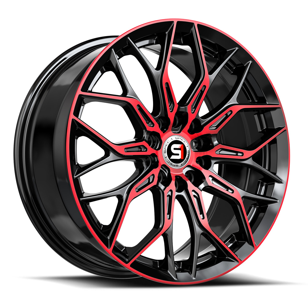 SP-57 18x8.0 4x100 4x114.3 +38 Cb 73.1 Gloss Black & Red Machined ...